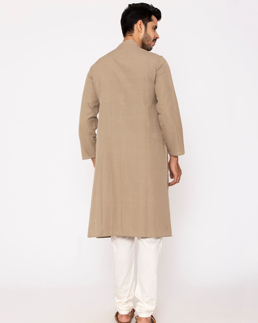 Chinese Collar Kurta Handwoven, Brown