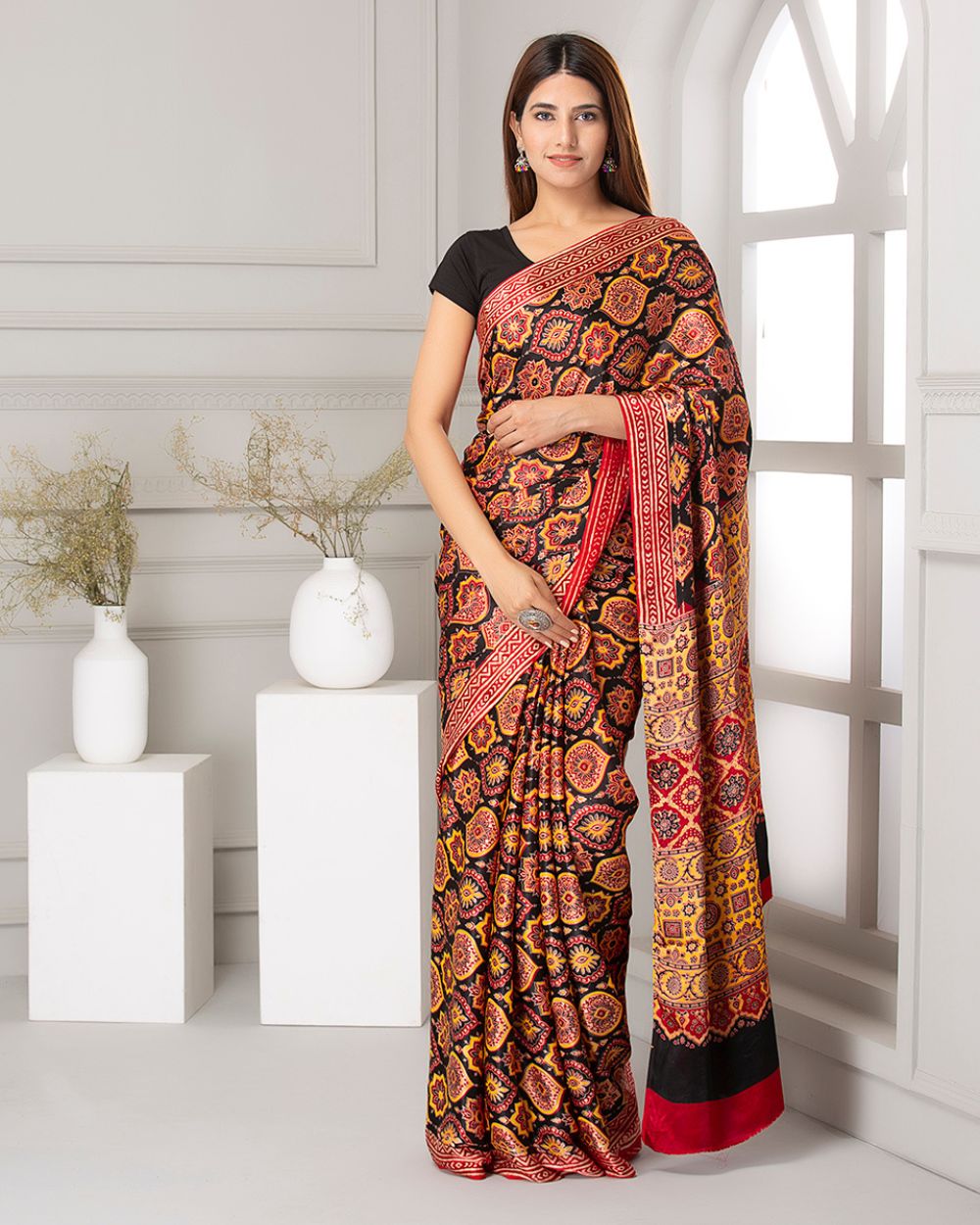 Silk Saree Ajrak Modal, Multicolour