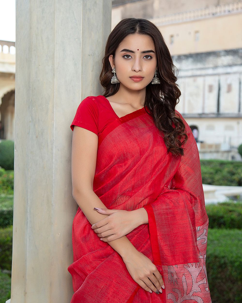 Tussar Silk Saree Kantha, Red