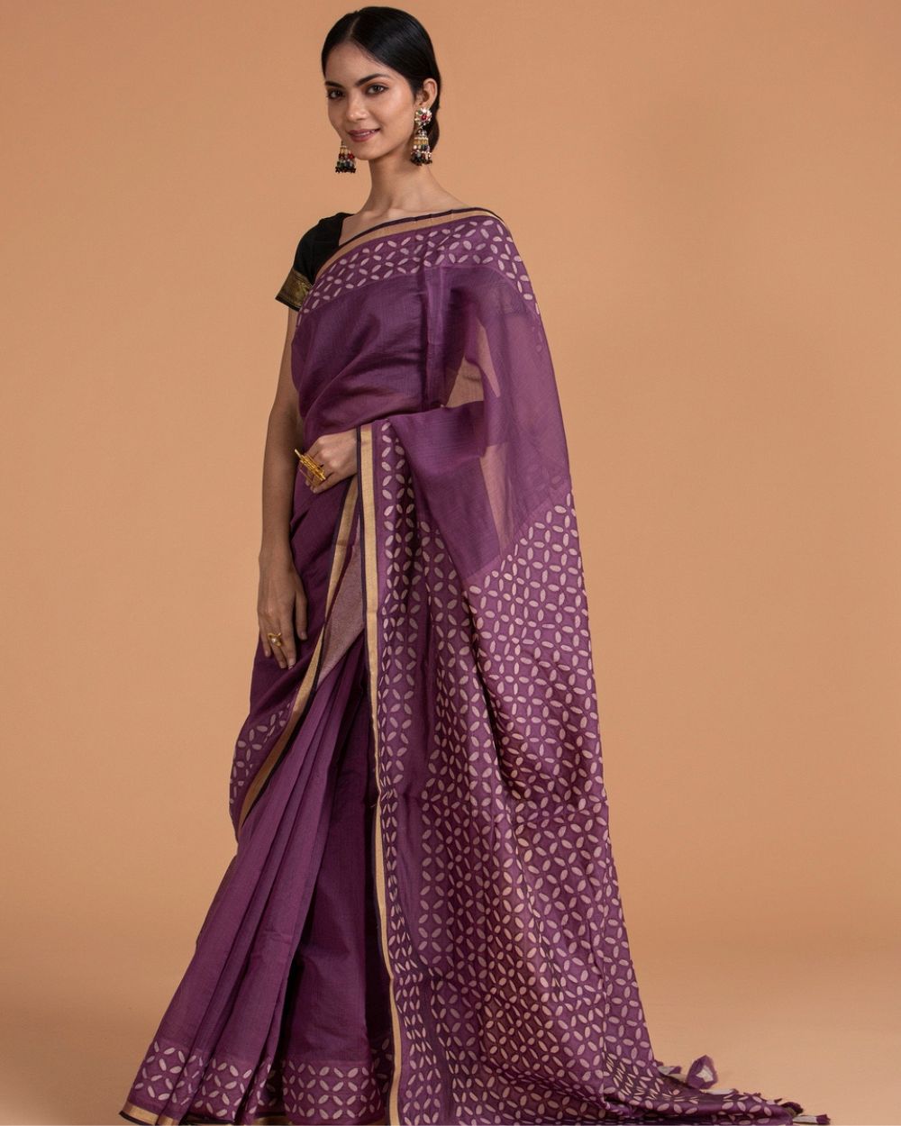 Chanderi Saree Applique Khuddi Motif, Violet