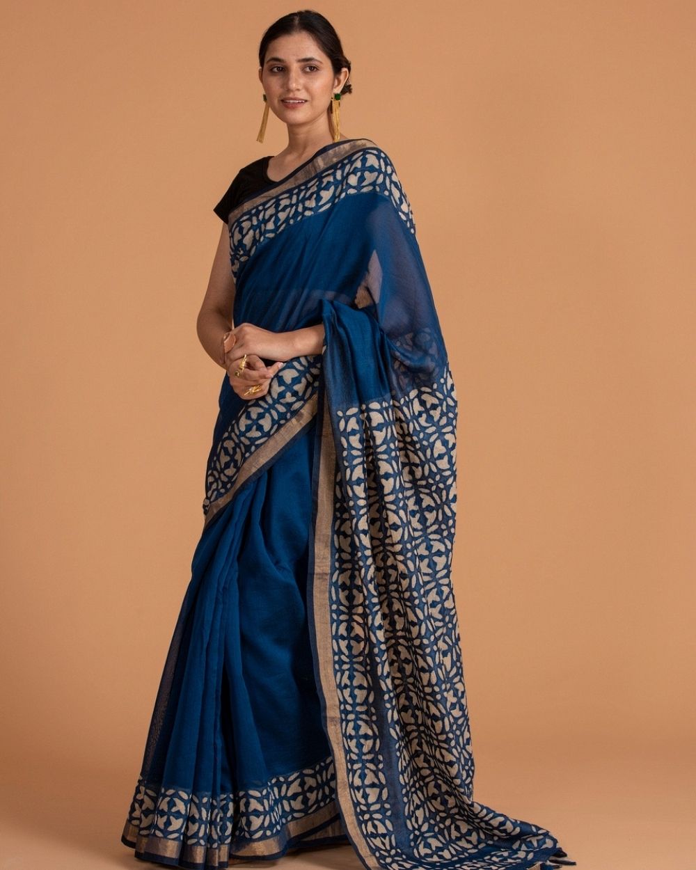 Chanderi Saree Applique Ball Motif, Blue