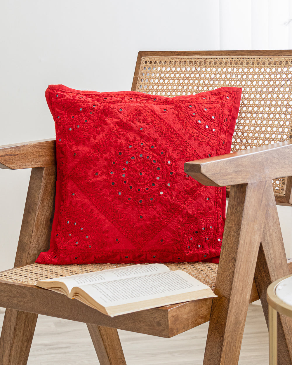 Cushion Cover Heavy Embroidery & Mirror-work, Red