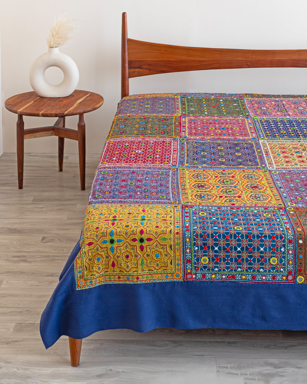 Bedcover Ajrak Embroidery, Blue