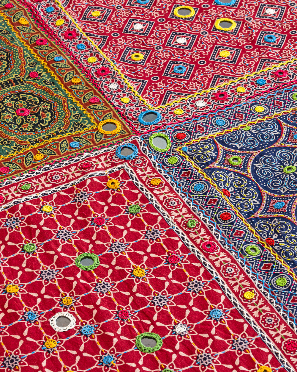 Bedcover Ajrak Embroidery, Blue