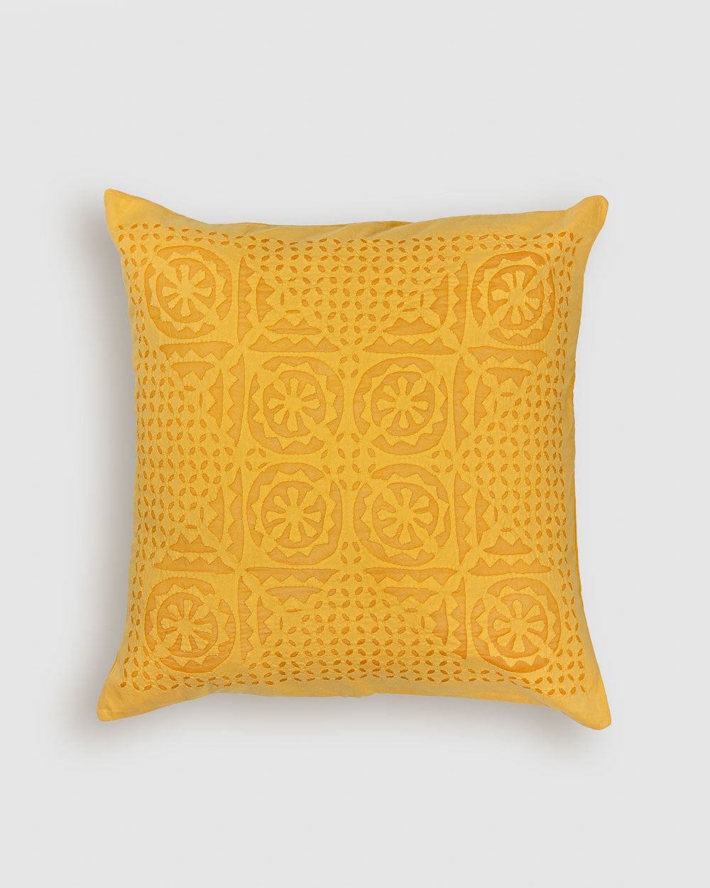 Cushion Cover Applique Baarik Design, Yellow