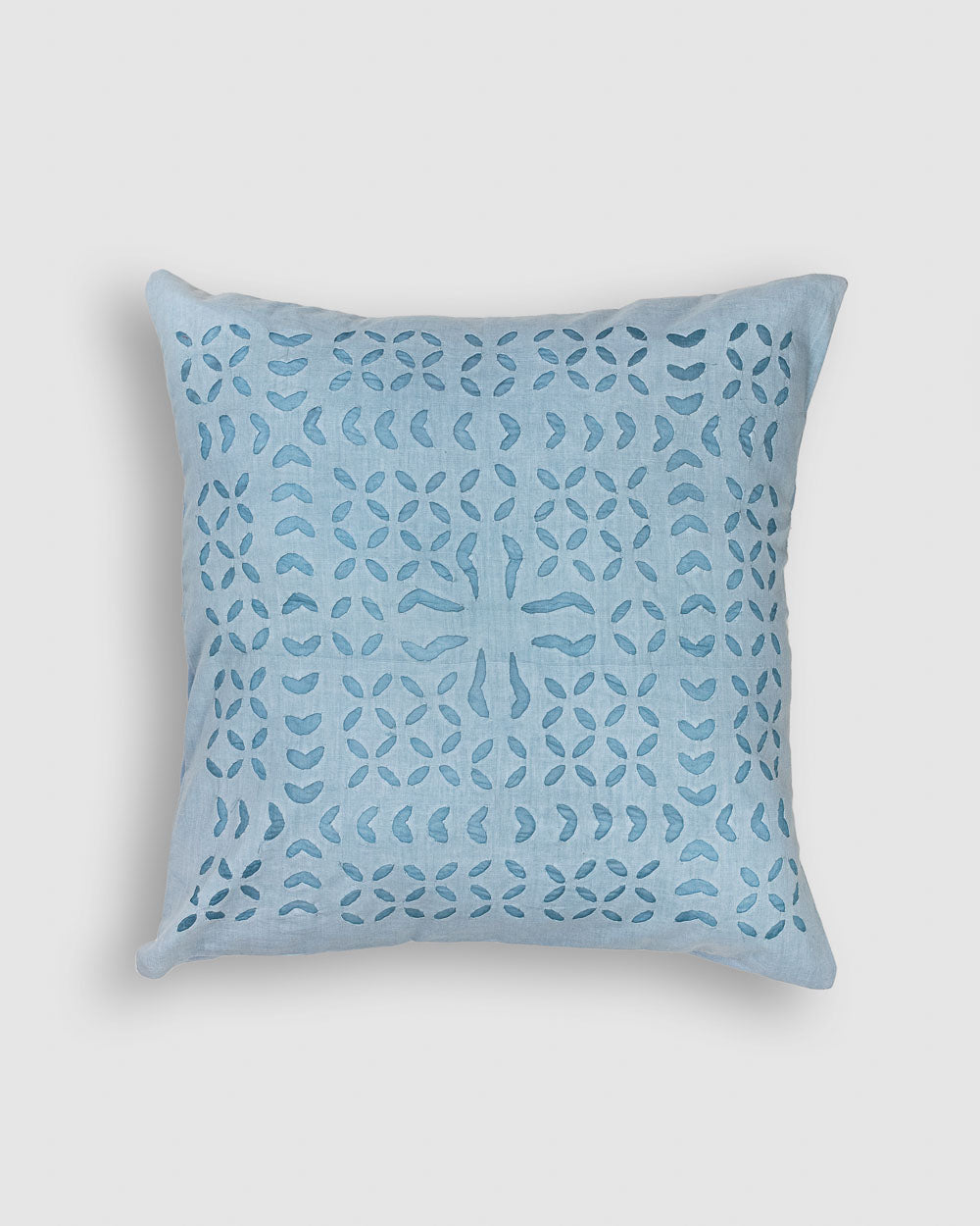 Cushion Cover Applique Makhana Design, Light Blue