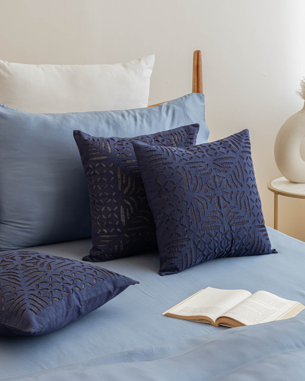 Cushion Cover Applique Gulchand Design, Navy Blue