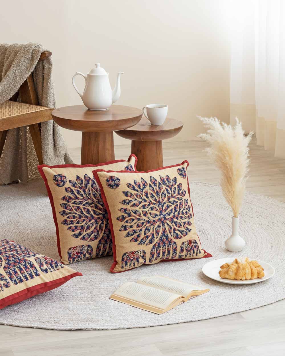 Stunning Tree of Life Patchwork Cushion Cover in Dark Blue