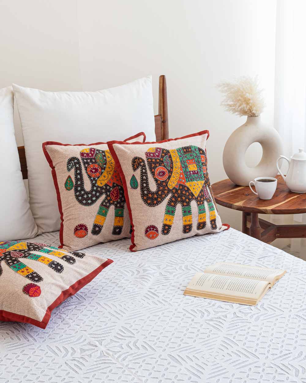 Cushion Cover Elephant Patchwork Black