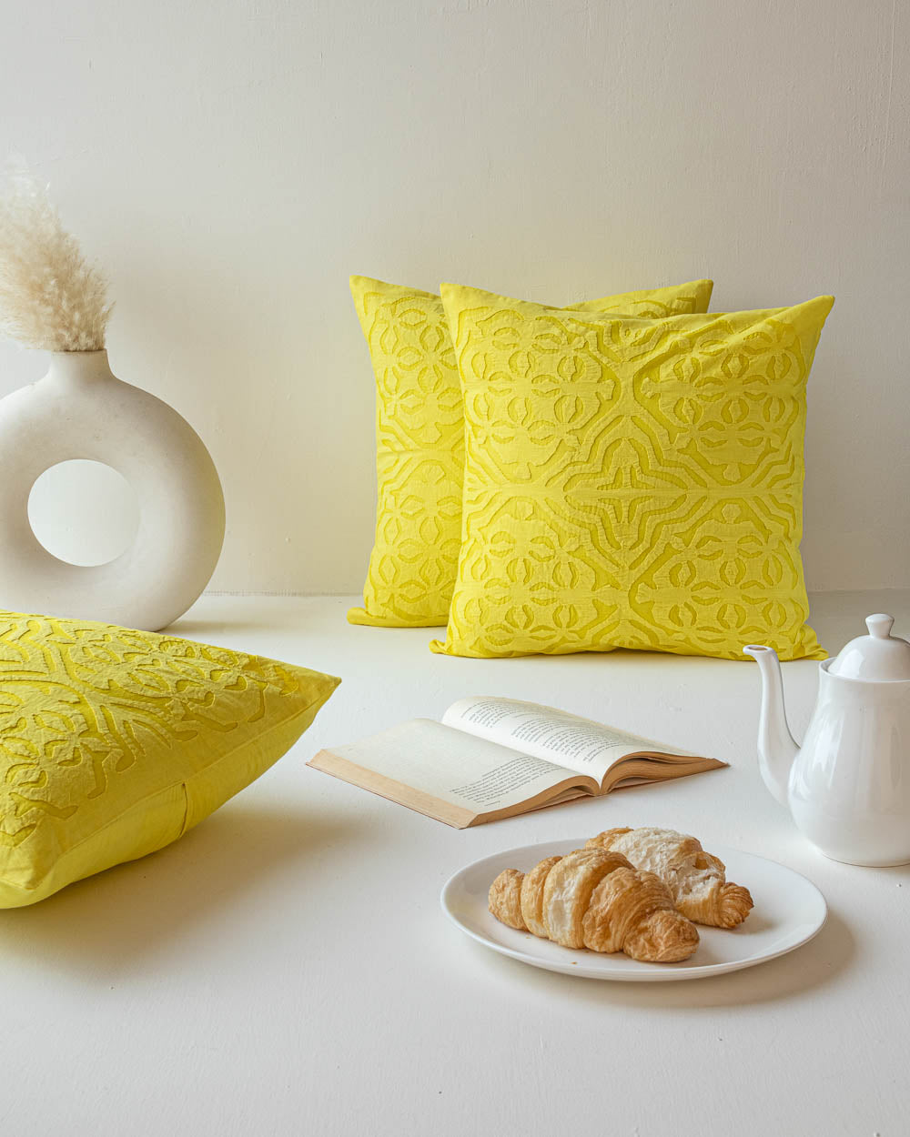 Cushion Cover Applique Mehndi Design, Yellow