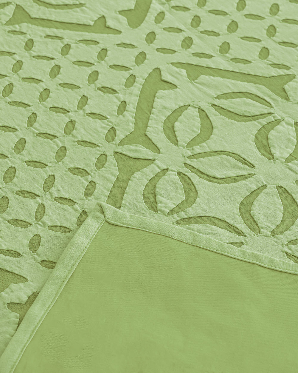 Bedcover Applique Mehndi Khuddi Design, Light Green