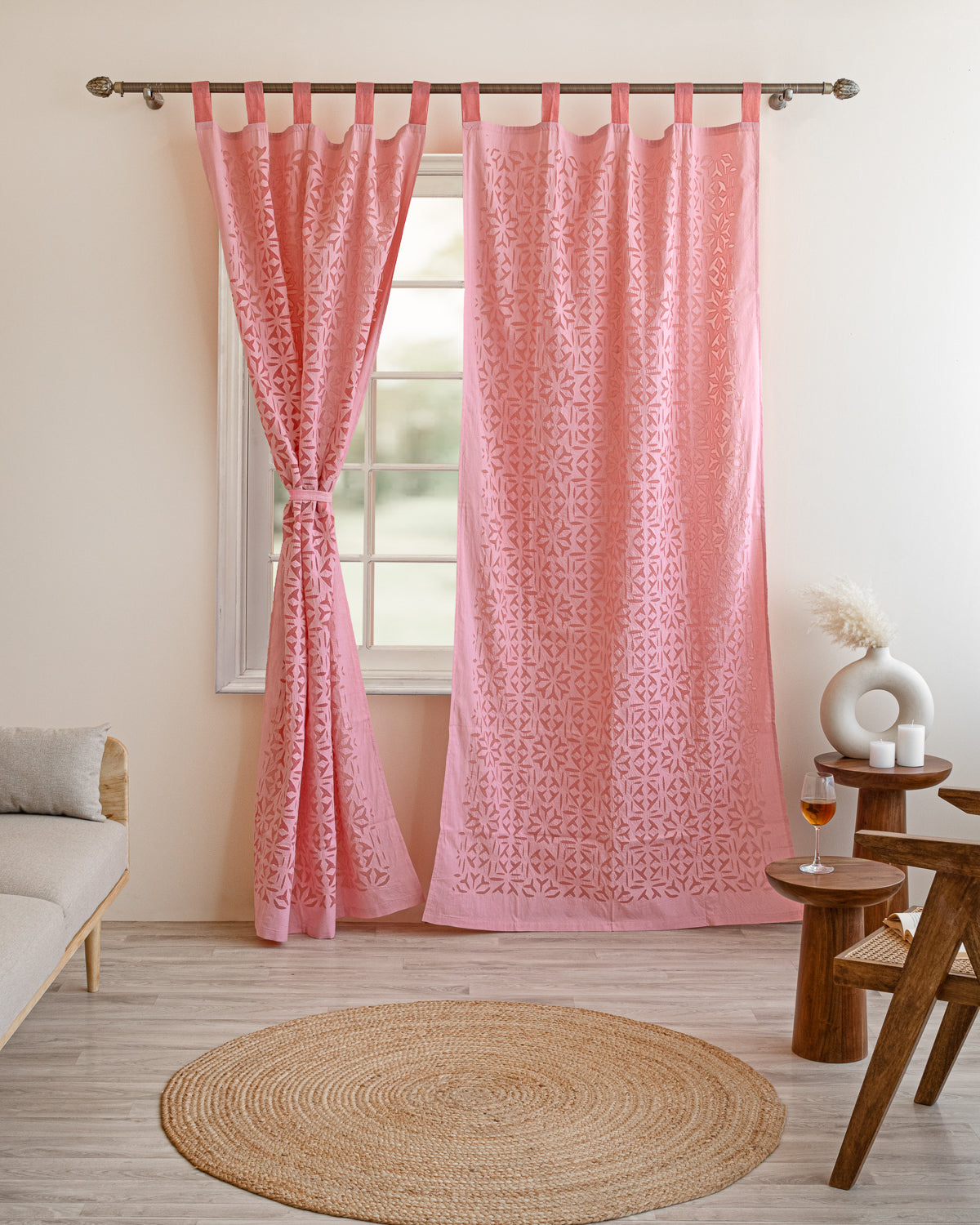Curtains Applique Full Work Pattern, Baby Pink