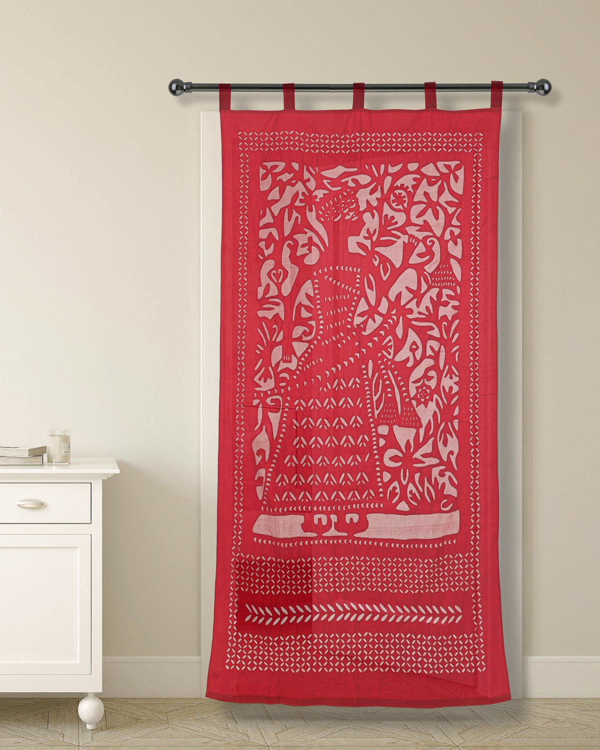 Curtains Applique King Pattern, Red