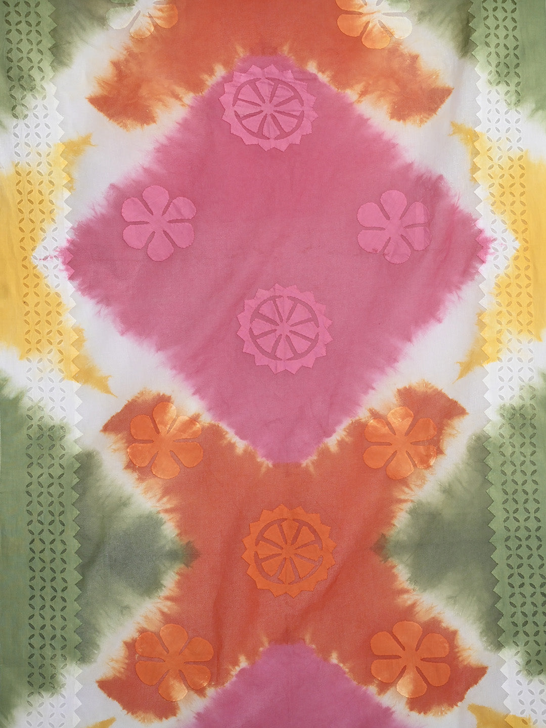 Kurta Fabric Applique Laher Khuddi Design, 3 Piece Cotton Set with Tie and Dye Dupatta