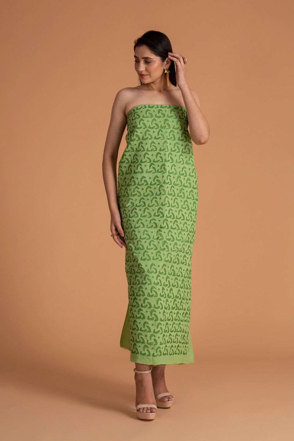 Kurta Fabric Applique Ankuddiya Design, Green