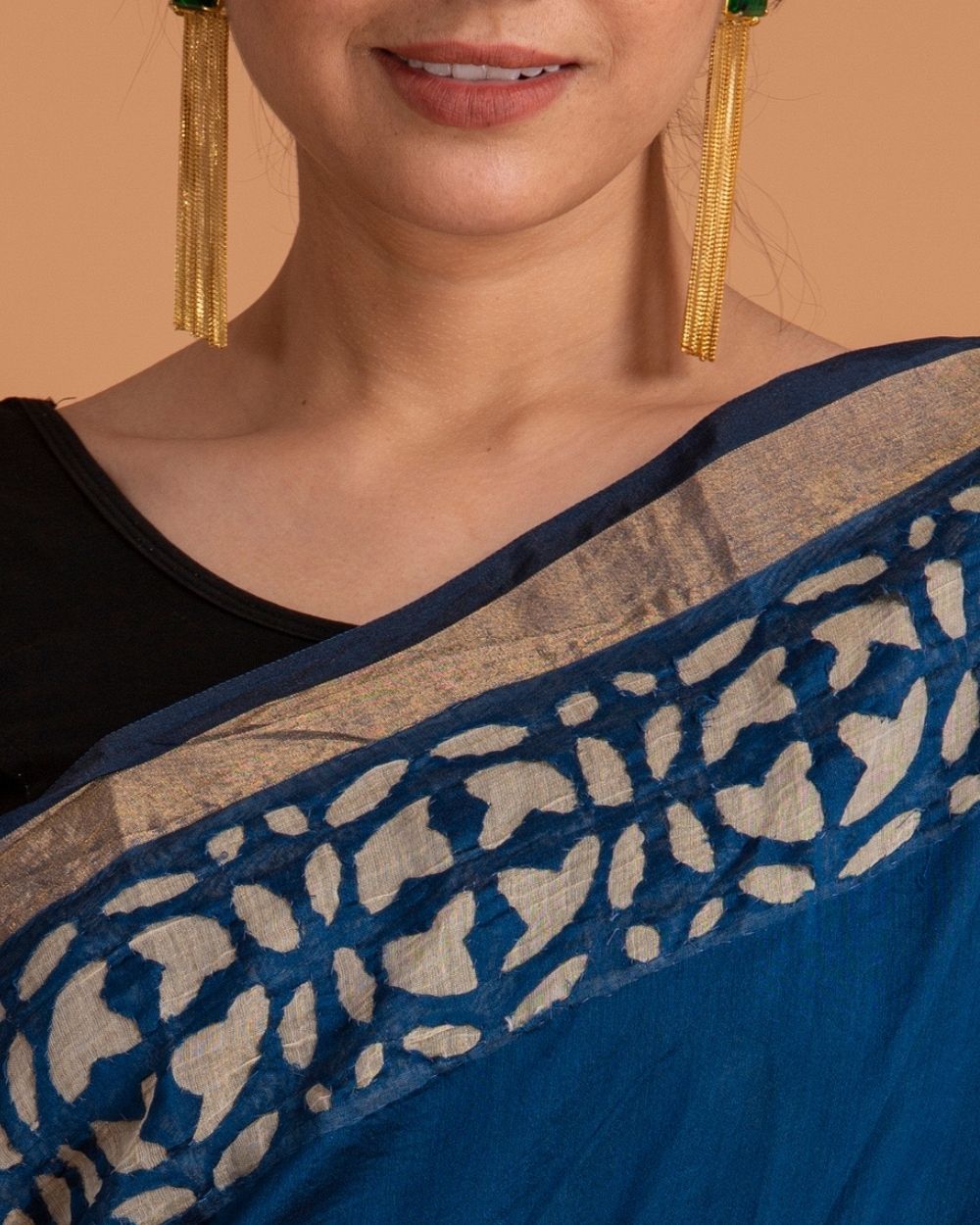 Chanderi Saree Applique Ball Motif, Blue