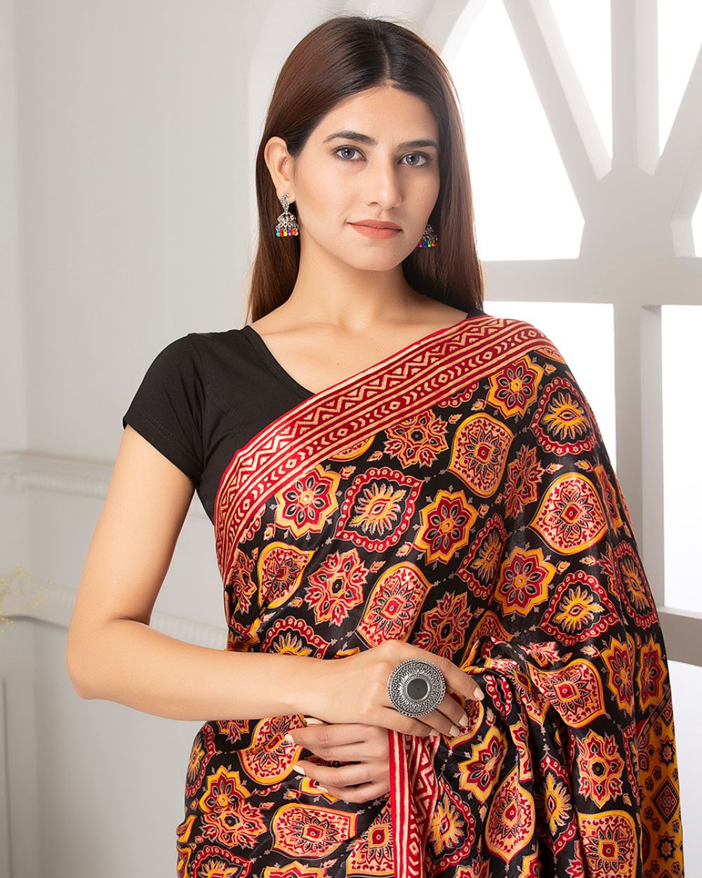 Silk Saree Ajrak Modal, Multicolour
