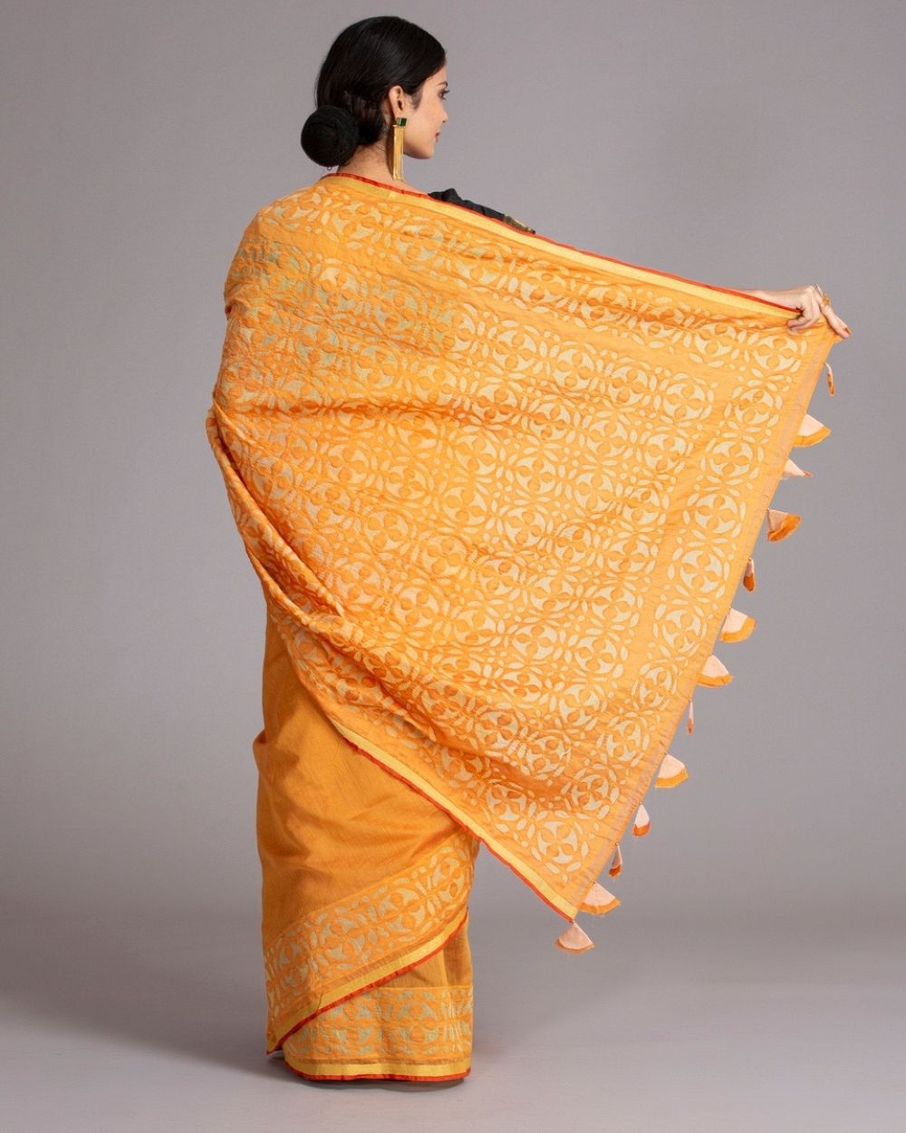 Chanderi Saree Applique Ball Motif, Orange