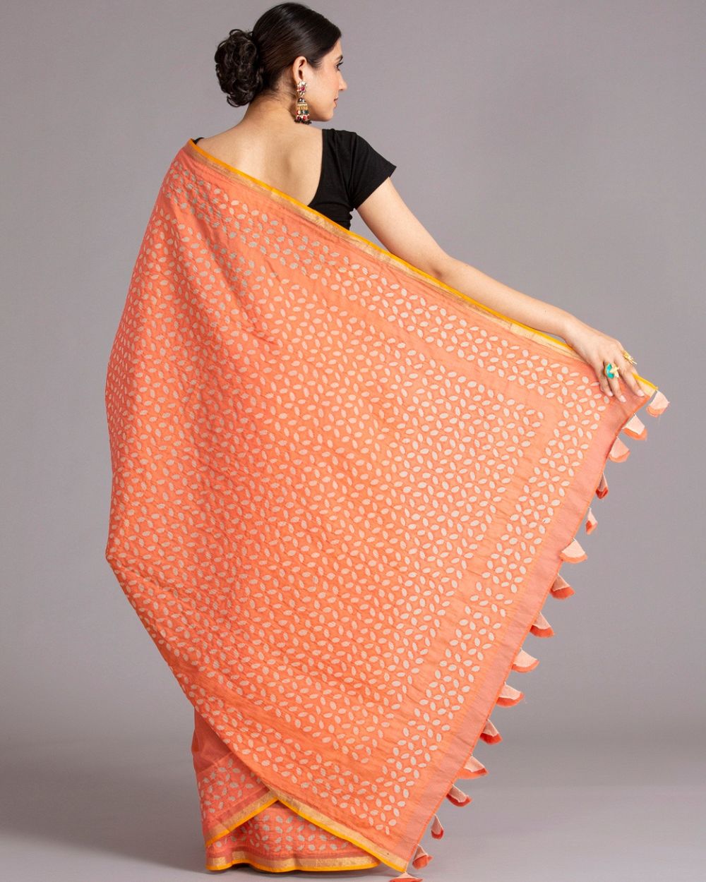 Chanderi Saree Applique Khuddi Motif, Orange
