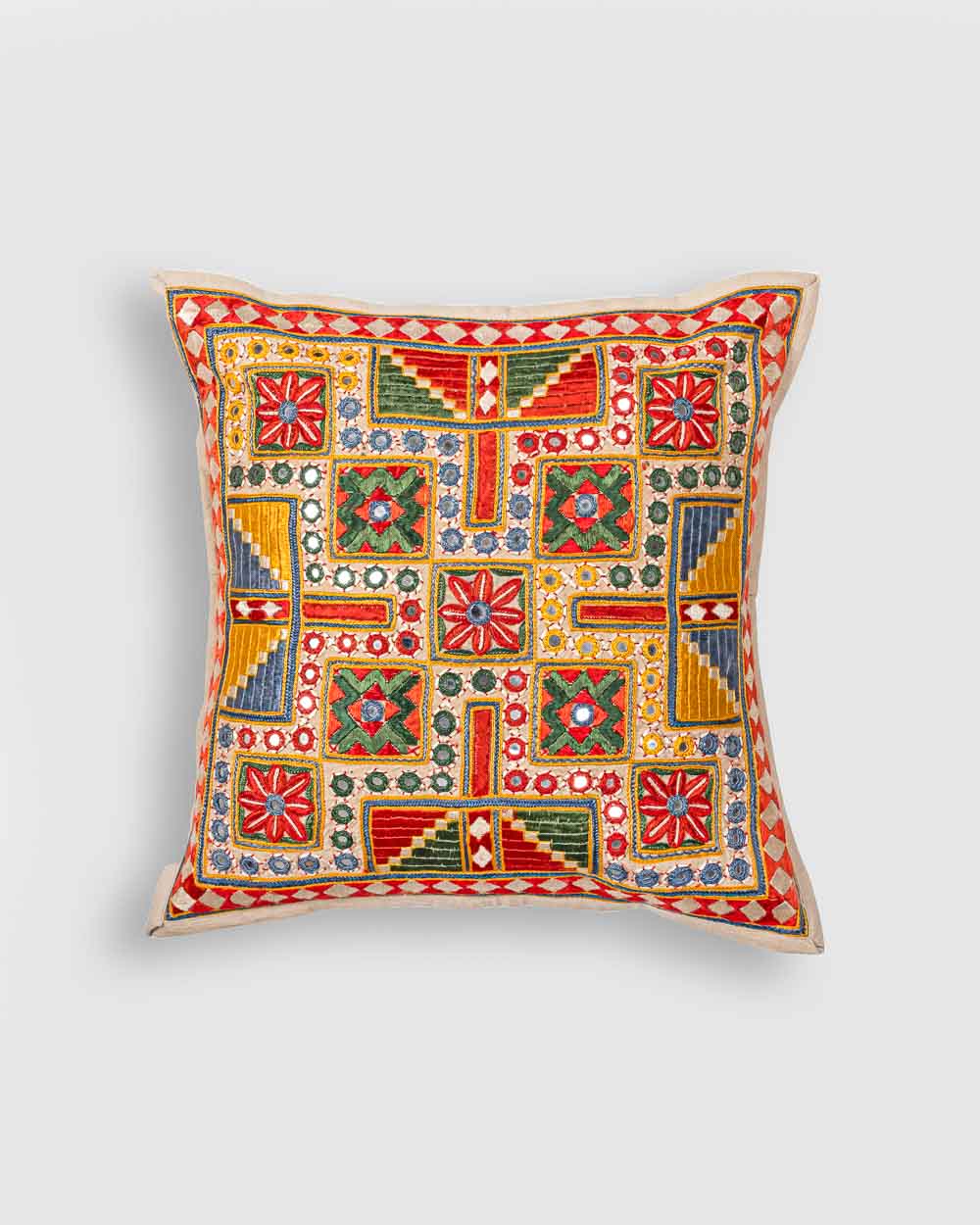 Cushion Cover Heavy Embroidery Mirror-work,  Multicolour
