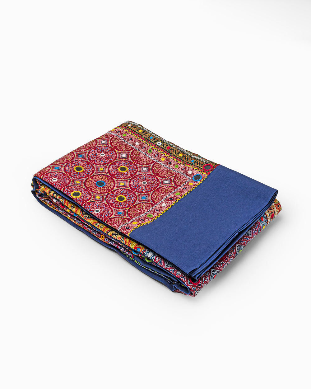 Bedcover Ajrak Embroidery, Blue