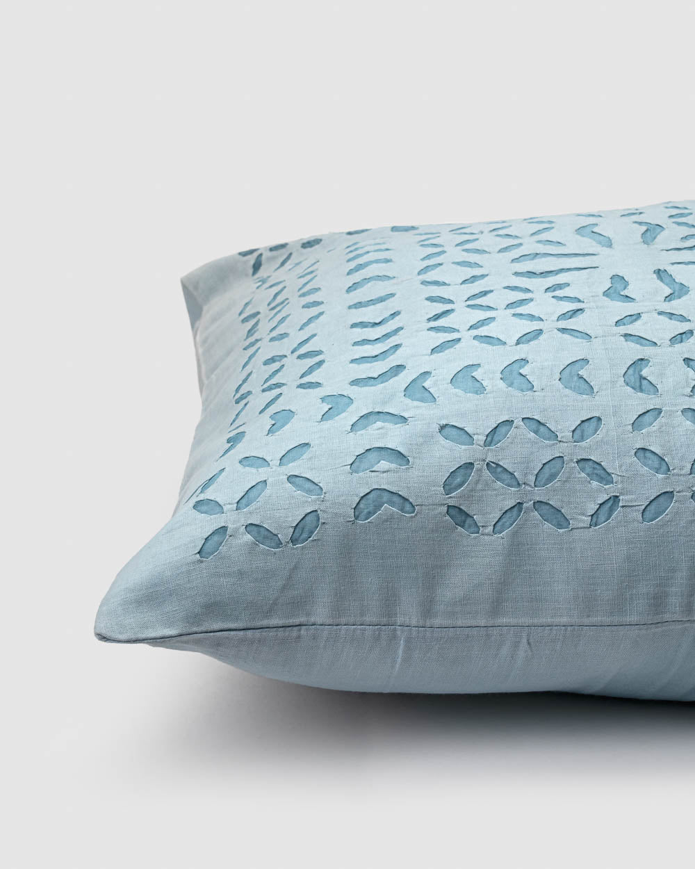 Cushion Cover Applique Makhana Design, Light Blue