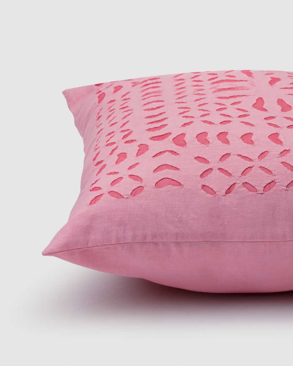 Cushion Cover Applique Makhana Design, Light Pink