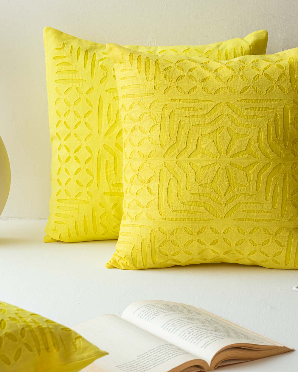 Cushion Cover Applique Gulchand Design, Yellow