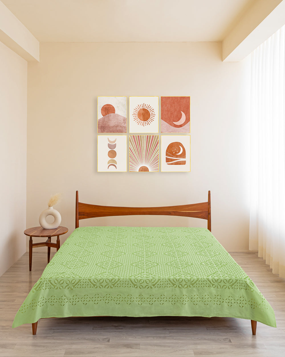 Bedcover Applique Mehndi Khuddi Design, Light Green
