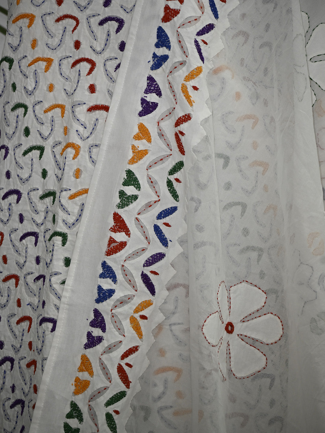 Kurta Fabric Applique Laher Khuddi Design, 2 Piece Cotton Set with Tie and Dye Dupatta