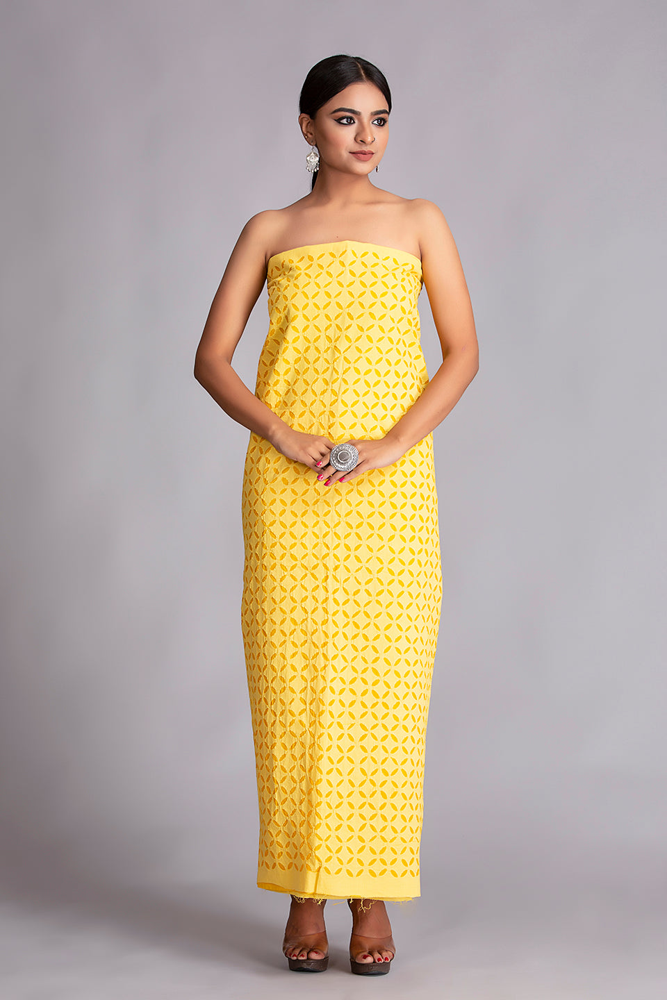 Kurta Fabric Applique Khuddi Design, Yellow