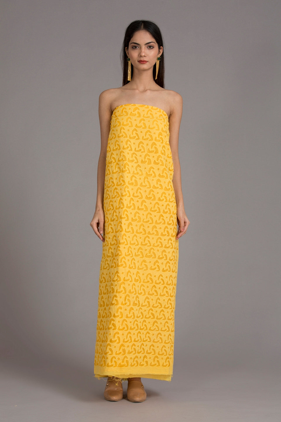 Kurta Fabric Applique Ankuddiya Design, Yellow