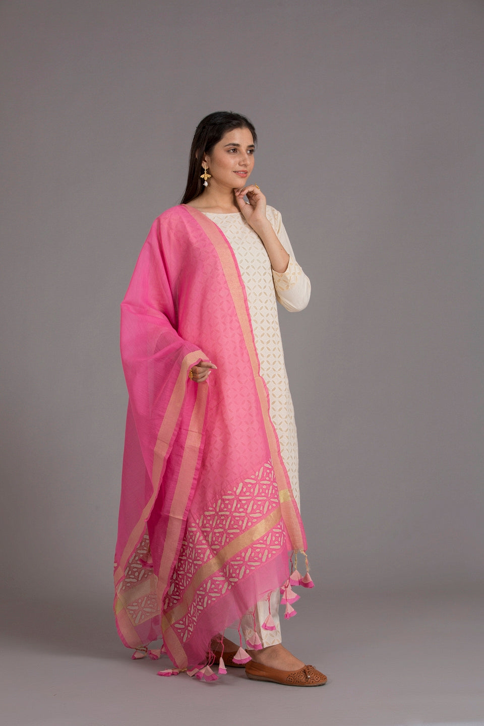 Duppatta Box Khuddi Design Applique Chanderi , Pink