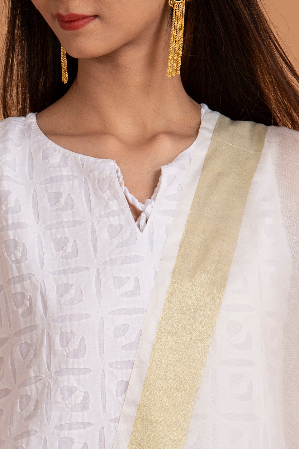 Duppatta Khuddi Design Applique Chanderi, Off White