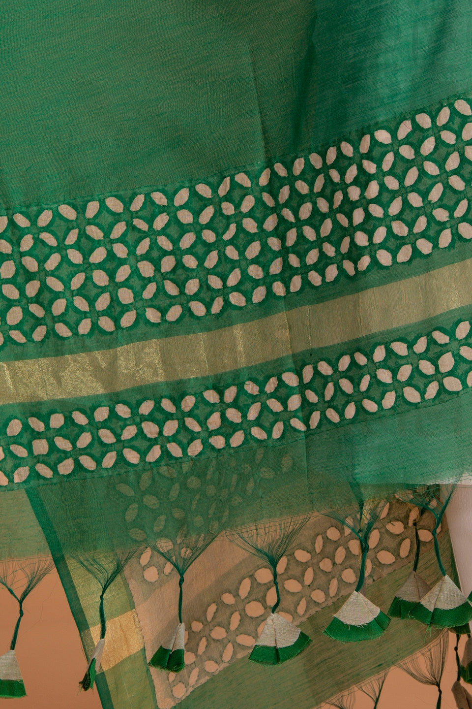 Duppatta Khuddi Design Applique Chanderi, Green